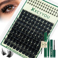 KEYYOU Lash Clusters Kit 0.03mm 300D D Curl 10-18mm Mix Thick Volume & Super Soft Upper and Manga Bottom Lash Clusters 145pcs with Bond and Seal,Applicator & Remover for DIY Lash Extension Kit at Home