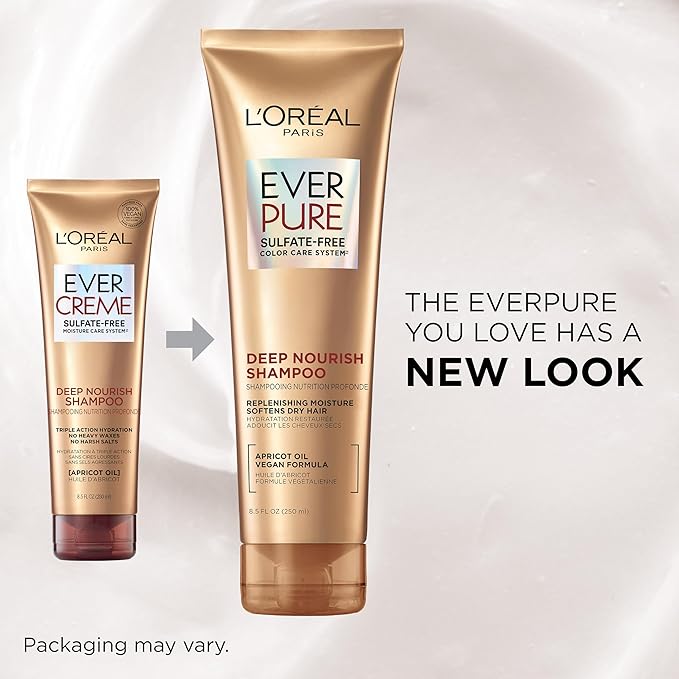 L'Oreal Paris Sulfate Free Shampoo and Conditioner for Dry Hair,Triple Action Hydration for Dry,Brittle or Color Treated Hair,Apricot Oil Infused-Hair Care,EverPure,8.5 Fl Oz,Set of 2,(Pack of 3)