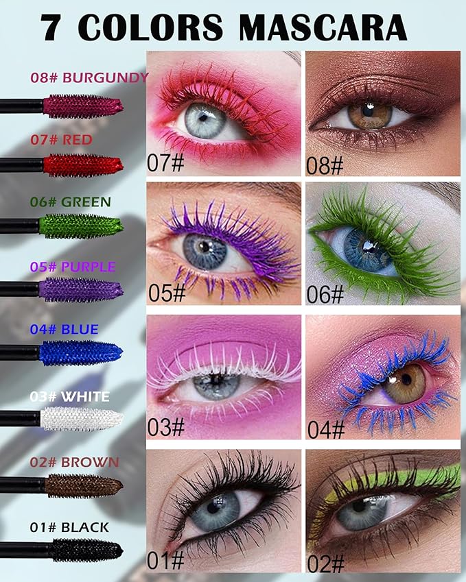 Green Waterproof Mascara for Eyelash, 5D Silk Fiber Lashes Extension Colored Tube Mascara with Eyelash Brush, Long Lasting Smudge-proof Volumizing Lengthening, St Patrick's Eye Makeup Gift for Women