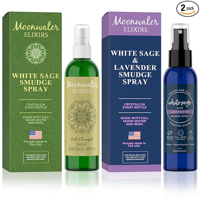 Smudge Spray Gift Set - White Sage Smudge Spray + Sage & Lavender Smudging. Spiritual Cleansing & Aura Protection. Lavender Smudging Duo.