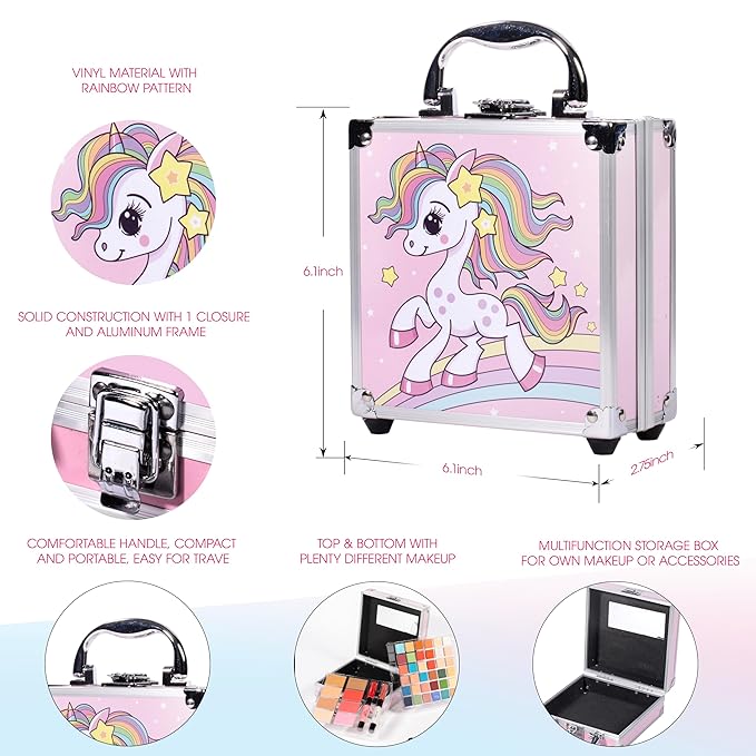 Hot Sugar Girls Makeup Kit for Teenagers 13-15 Includes Eyeshadow Lip Gloss Blush Highlighter Contour Brush (Pink Unicorn)