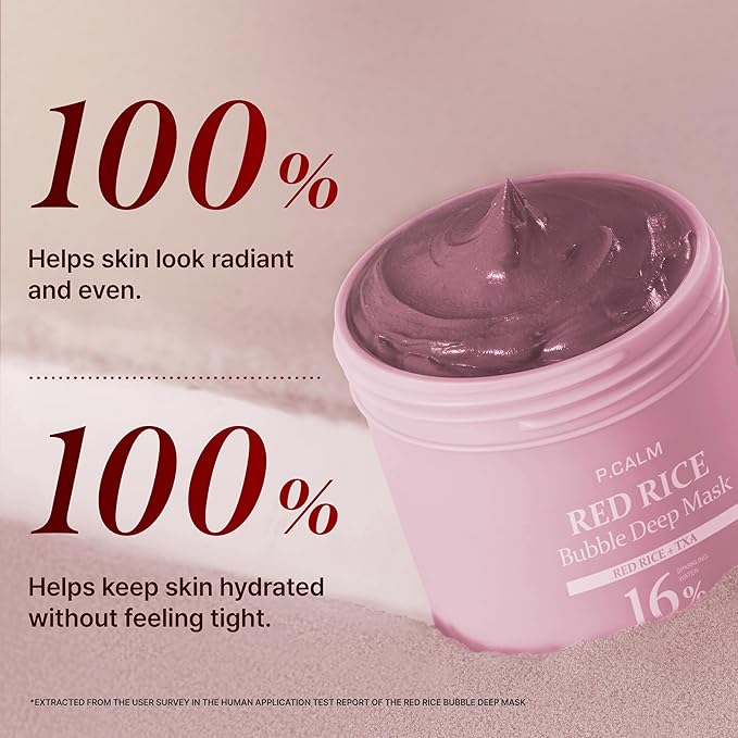 P.CALM Red Rice Bubble Deep Mask | Uneven Tone & Brightening Care, Carbonated Water & Red Rice Ferment for Smooth, Clean Skin, Clay Wash-Off Pack | Korean Skincare, 90g / 3.17 oz