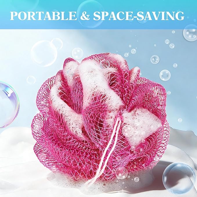 African Net Sponge Authentic Exfoliating Body Scrubber for Shower & Bath, Deep Cleansing Lather for Dead Skin Removal, Back Scrubber Gift for Women & Men（Rose Red）