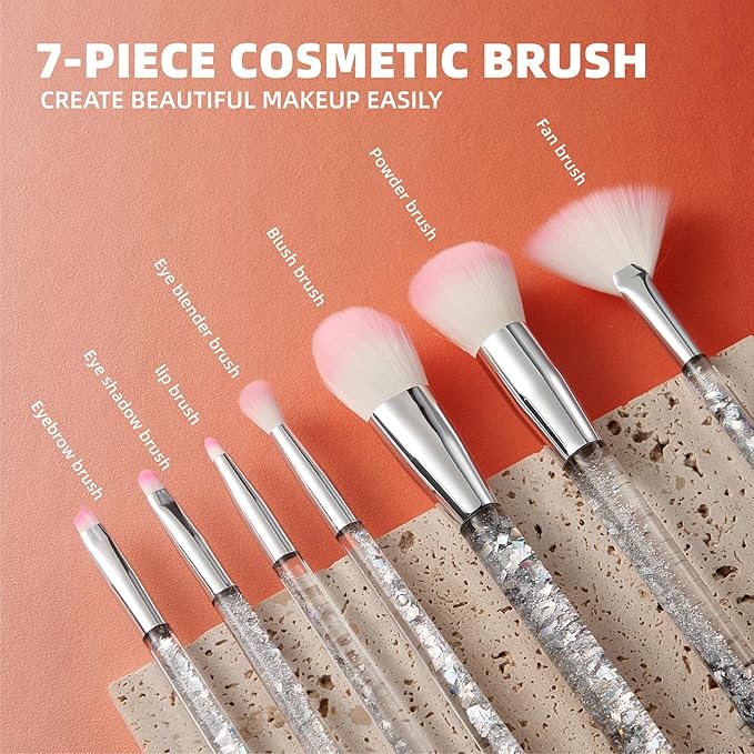 Travel Makeup Brush Set for Girls,Grey White Transparent Unique Liquid Flows Handle with Fan Lip Eye Shadow Blender Eyebrow Brush Sets for Kids Girls Lady Gift Present