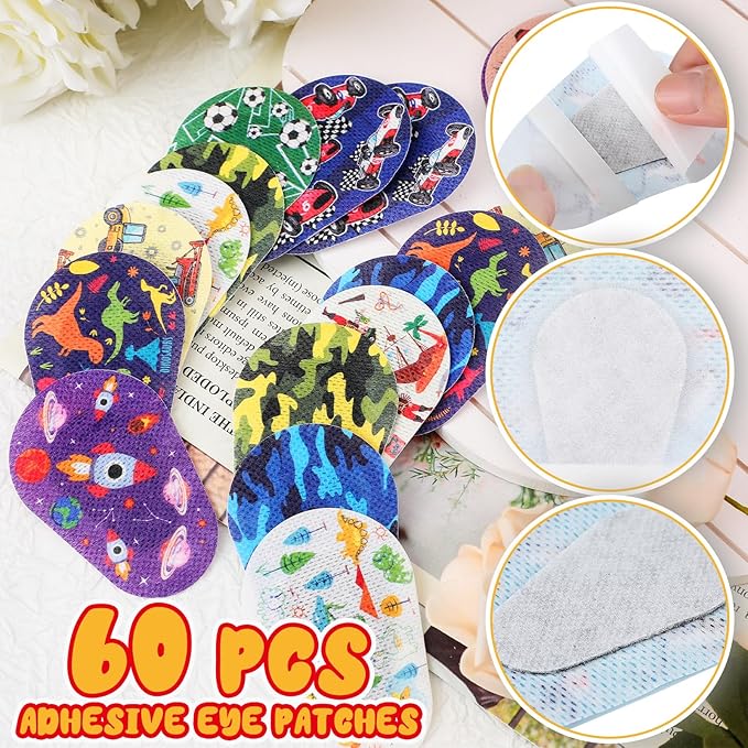 60 Pcs Adhesive Eye Patches for Kids Boys, 12 Styles Eye Patches Cute Boys Toddler Patch Bandages