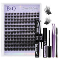 B&Q Lash Clusters Kit Wispy Fluffy - Feath5D 03 Eyelash Clusters Kit with Glue & Tools, Feathered Lightweight Lash Kit, 8-18mm C Curl Waterproof False Lashes
