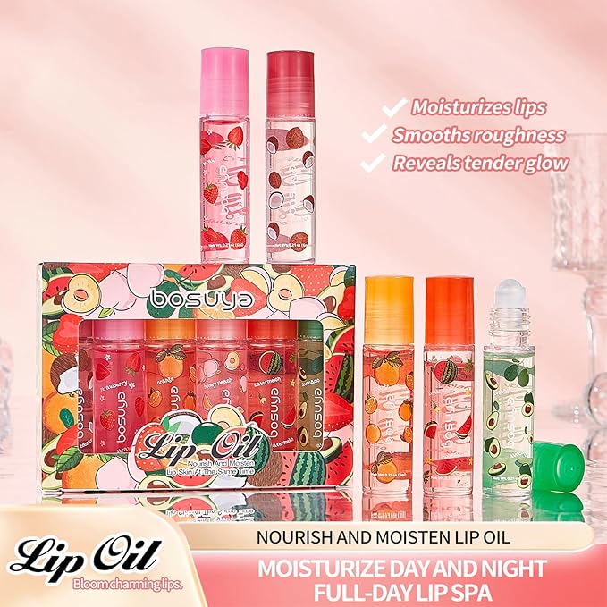 ADMD 6-Pack Tinted Lip Oil Roller Gloss - Hydrating & Non-Sticky for Dry Lips, Moisturizing Lip Care for Women & Men