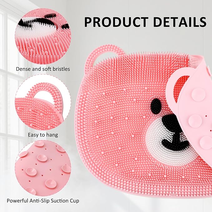 Foot Scrubber in Shower - Non-Slip Silicone Foot Scrubber for Shower, Exfoliating Massage Mat for Feet, Dead Skin & Callus Remover, Textured Bath Mat for Men Women (Pink, 12.6"x10.2")