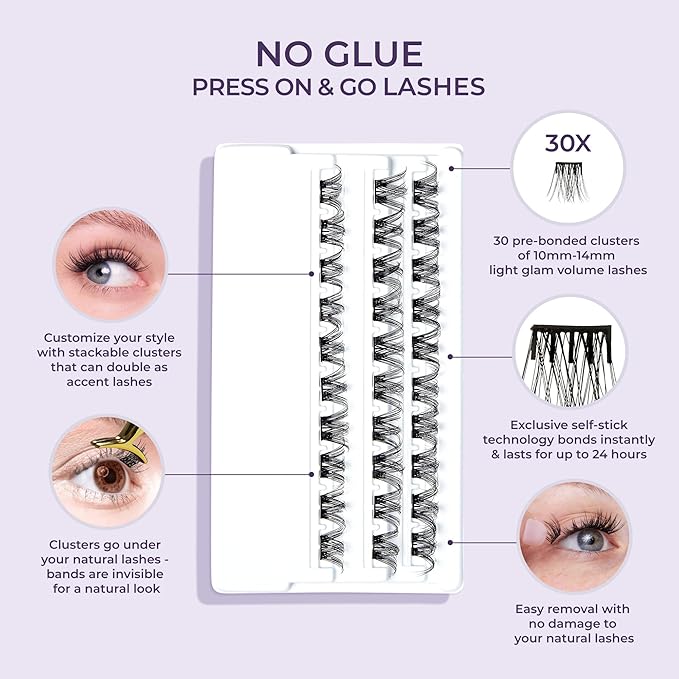 Kiss Impress False Eyelashes, Lash Clusters, Falsies, 'Curly', 10mm-14mm, Includes 30 Clusters, Contact Lens Friendly, Easy to Apply, Reusable Strip Lashes