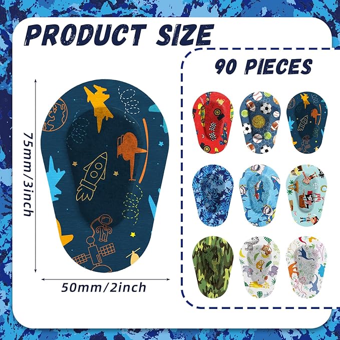 Toulite 90 Pcs Adhesive Eye Patches for Kids Boys Breathable Boy Eye Patch Bulk Cute Adhesive Bandages for Amblyopia Light Blocking Lazy Eyes Toddler Boys Girls, 9 Styles