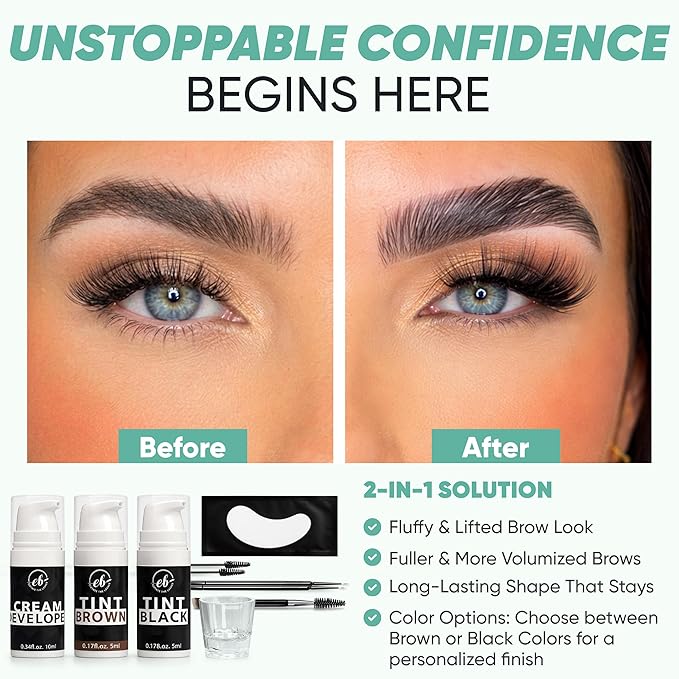 Eyebrow and Lash Kit | Brown and Black | Instant Color for Eyebrows and Lashes | 10 Applications | Perfect With Brow Lamination Kit | Vegan 2 in 1 Solution