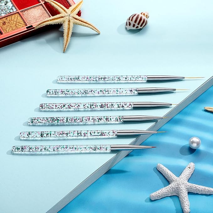 Maitys 6 Pcs Eyeliner Brushes Fine Point Thin Eye Makeup Gel Eyeliner Brush Water Activated Graphic Cosmetic Liner Wands for Eyes Makeup Tools(Bright Style)