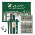 KEYYOU Lash Extension Kit DIY 300Pcs Lash Clusters Eyelash Extension Kit 40D C Curl 9-18MIX Lash Clusters Kit with Lash Glue Remover Applicator Easy to Use for Beginners(Kit,40D-C,9-18MIX)