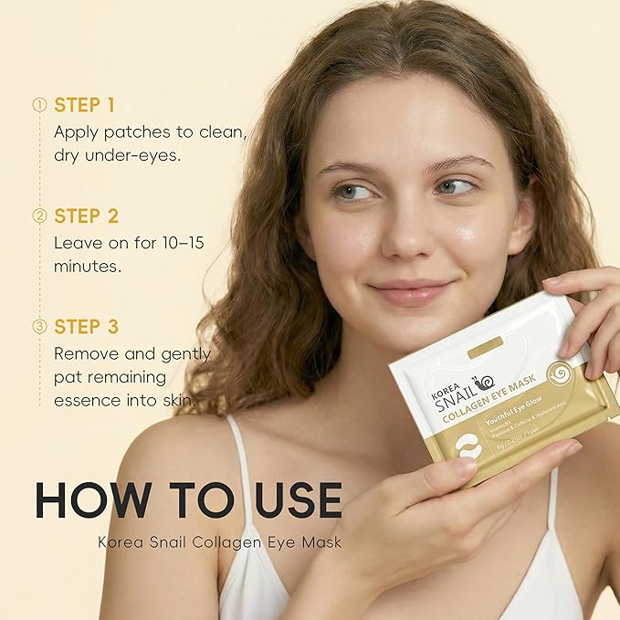 5 Pairs Snail Collagen Eye Mask, Under Eye Patches Collagen Pads with Peptides & Hyaluronic Acid, Hydrating & Smoothing, Reduces Puffiness Dark Circles & Fine Lines, Radiance Skin