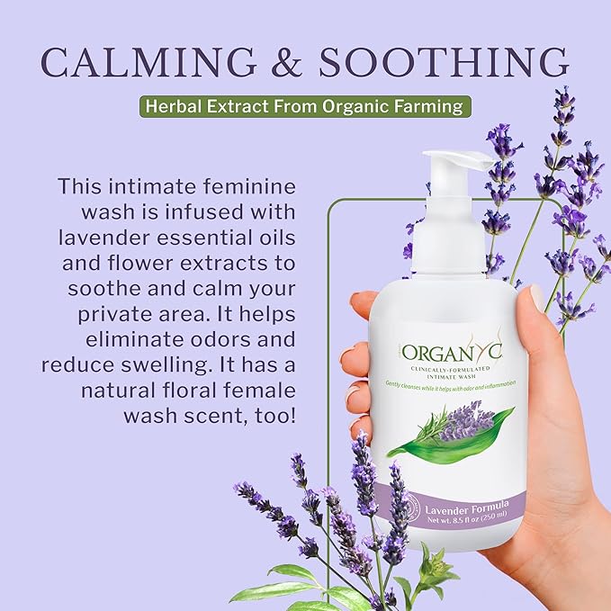 Organyc Organic Intimate Wash with Lavender Essential Oils & Flower Extracts, Gentle Cleansing Feminine Wash for Women with Sensitive Skin, Soothing pH Balance Feminine Wash, 8.5 fl oz, Pack of 2
