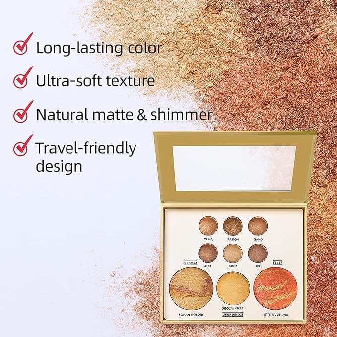 K'APEINE All in One Baked Makeup Palette, Dark Brown Eyeshadow, Blush Highlighter & Bronzer Face Kit Neutral Baked Powder Hign Pigment Full Face Makeup Set with Matte Shimmer Finish for Women-02#
