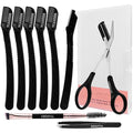 HEDVIA 9 Pcs Eyebrow Razor Kit for Women Shaping, Professional Eyebrow Makeup Set with 6 Small Eyebrow Razors, 1 Eyebrow Scissors with Comb, 1Eyebrow Tweezers for Men, 1 Makeup Brushes(Black Set)