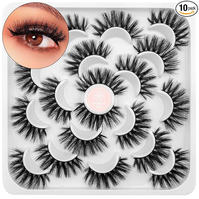 DYSILK 7 Pairs 8D Lashes Faux Mink Eyelashes Wispy Fluffy Natural Look False Eyelashes Long Lashes Pack Mink Lashes Soft Reusable Eye Lashes