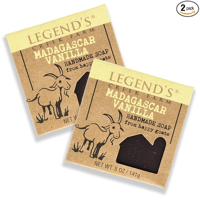 Legend's Creek Farm Goat Milk Soap - Cleansing Moisturizing Bar for Hands and Body - 5 Oz Creamy Lather, Nourishing, Gentle Natural Soap for Sensitive Skin (Madagascar Vanilla, Pack of 2)