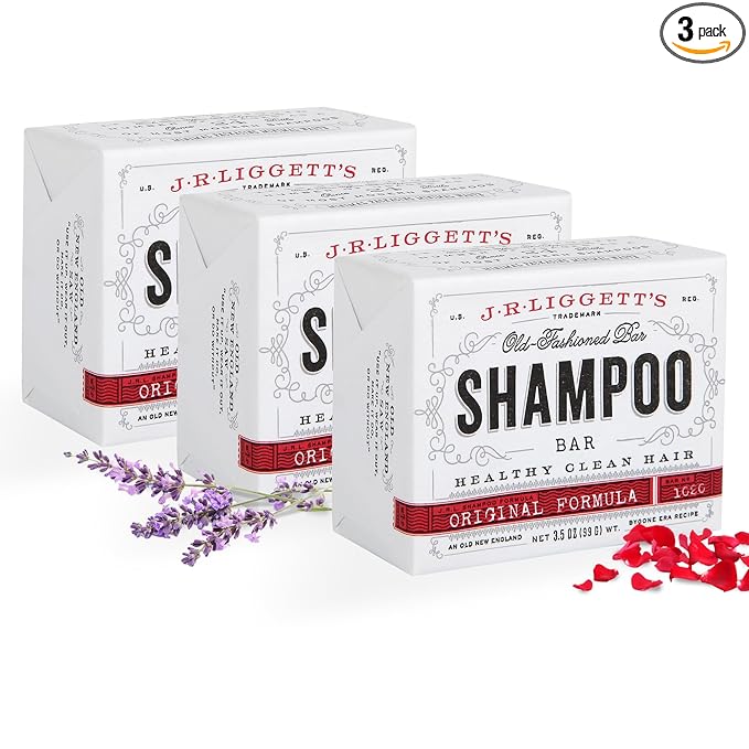 J.R.LIGGETT'S Shampoo Bar - Original Formula, All Natural Solid Shampoo Bar for Hair with Coconut Oil & Castor Oil, Sulfate Free, GMO Free, Gentle Lather and Refreshing, 3.5 oz - 3 Pack