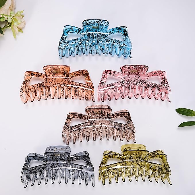 Extra Large Claw Clips for Thick Hair, 6.4 Inch Strong Hold Matte Jumbo Accessories for Women Long Curly Hair Cute Nonslip Big Jaw Clip French Giant Hair Clip 6 Pack (Mix Color)