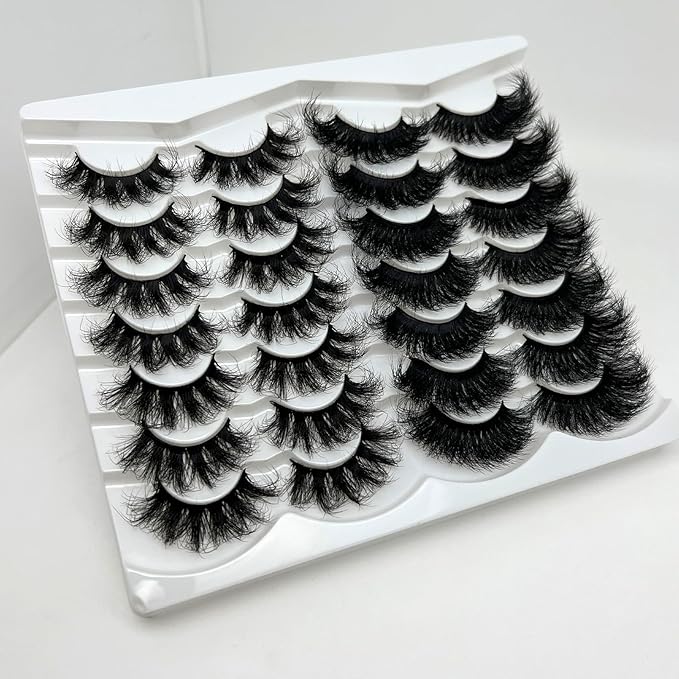 Mink Lashes Fluffy 25mm Long Big Eyelashes Pack, Thick D Curl Dramatic Eyelashes, Cat Eye 3D False Strip Lashes 2 Styles