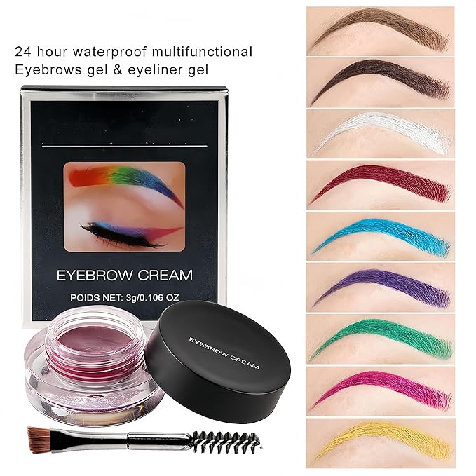 12 Color Eyebrow Cream Colorful Smooth Eyebrow Pomade Gel Long Lasting Waterproof Eyeliner Gel Eye Brow Makeup Cosmetics with Eyebrow Brush (07 Bright Red)