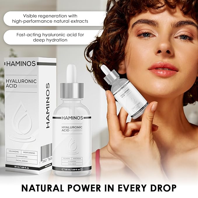 HAMINOS Hyaluronic Acid Serum with Niacinamide, Snail slime, collagen – Lip Plumper, Stretch Marks, Wrinkles, Fine Lines, Hydration - UNIQUE FORMULA (50 ml - 1.69 Fl Oz)
