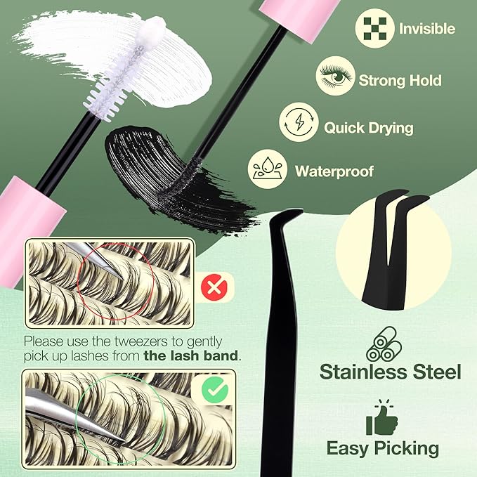 Spider Lash Clusters Kit 8-12MM Short Lash Extension Kit Breeze Wispy Eyelash Clusters Natural Clusters Eyelash Extensions CC Curly Invisible Band Individual Lashes for Clean Girl Makeup by Lvmixwig