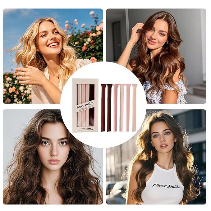 6Pcs Overnight Heatless Hair Curler Blowout Rods Jumbo, Heatless Curls Satin Flexi Rods for Overnight Sleeping, No Heat Curling Tool for All Hair Types Soft Heatless Hair Curler (Gift Box,6 Colors)