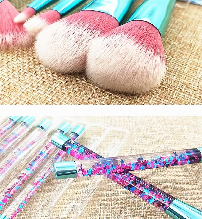 Glitter Makeup Brush Set for Teens, Unicorn Foundation Blush Fan Powder Lip Highlight Eye shadow Eyebrow Makeup Brushes Set with Liquid Flows for Girls Women Teen Kids Gift Present