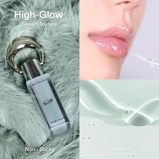 ENTROPY Makeup Glossy Lip Tint – Juicy Glow Line/Ultra Glossy Lip Serum, Nourish Lip Care with Amino Acid Complex, Hydrating, Cooling Care, Non-Sticky, High Shine Finish - Crystal Clear | glossy lip tint, Non-sticky lip tint, Juicy glow lip gloss