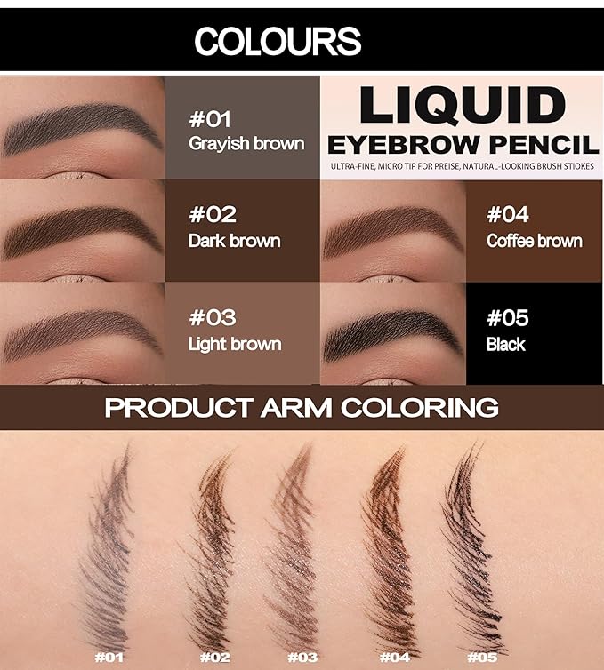 5 Colors Eyebrow Pencil, Multifunctional Ultra-Fine Liquid Eyeliner & Eyebrow Pencil,Long-Lasting Waterproof&Smudge Proof, Quick Drying, Smoothly, Natural Women Perfect Eye Makeup (05)