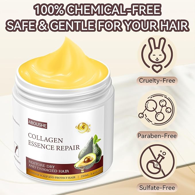 Collagen Hair Mask - Deep Conditioning, Hydrates, Repairs, Nourishes, Argan Oil Keratin Hair Treatment Conditioner, Salon Quality Hair Care for Dry Damaged Hair All Types 8.45 oz 250ml