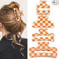 4Pcs Checkered Hair Claw Clips, Non-Slip Hair Jaw Clips for Thick, Thin, Curly, Straight, Long Hair, Simple Style Orange and White Square Claw Clips, Women's Hair Accessories