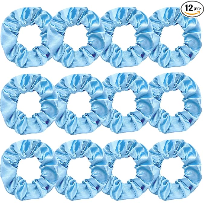 Silk Satin Scrunchies for Women Girls 12 PCS Blue Hair Scrunchies Silk Satin Hair Ties for Thick Hair Bulk Hair Ties Hair Accessories