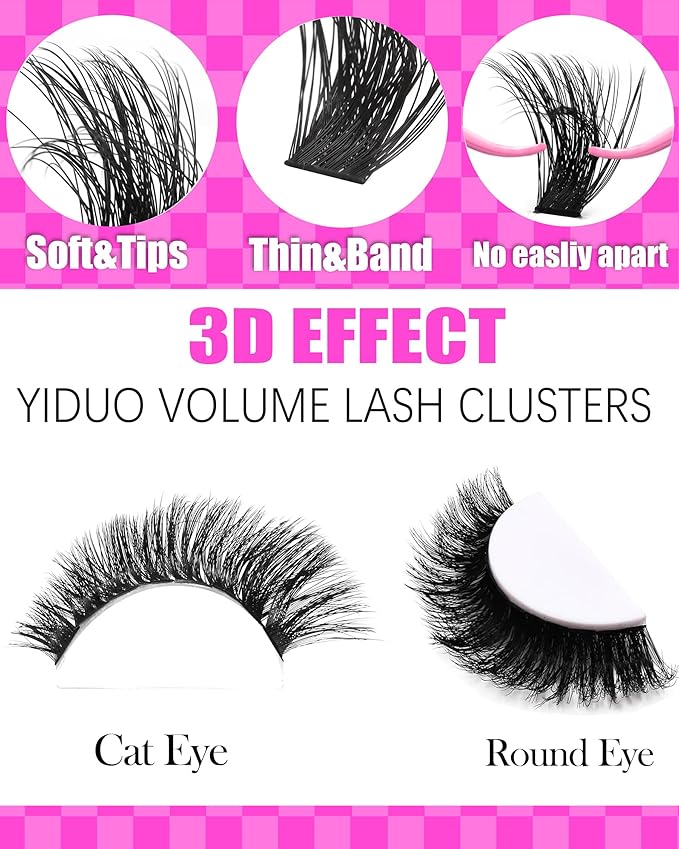 YIDUO Lash Extension Kit, 546PCS 40D+60D+80D+100D Lash Clusters 10-18mm, Wispy Individual Lashes with Bond and Seal, Remover, Tweezers & Brush, All-in-1 DIY Eyelash Extensions for Beginners