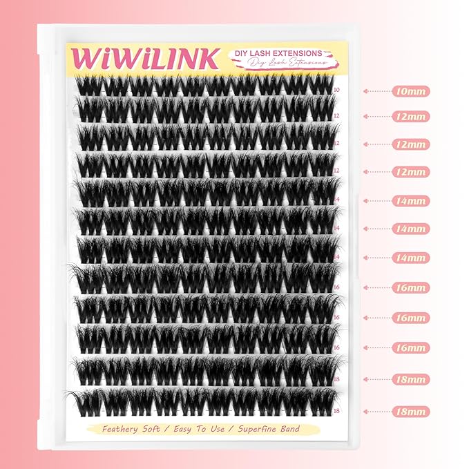 Volume Bomb Lash Clusters 10-18mm Fluffy Eyelash Clusters DIY Lash Extension 0.3mm Thin Band Wispy Individual Cluster Eyelash Extensions 3D False Eyelashes