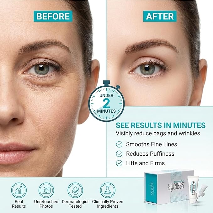 Instantly Ageless - Instant Face Lift Cream - Skin Care for Anti Aging face cream - Wrinkle Tightener - Instant Under Eye Bags Remover - Facelift in a Box of 25 Vials