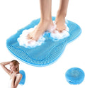 Bath Shower Foot Scrubber Mat - Silicone Shower Foot Scrubber Mat (XL) Cleaner Foot Toes Clean Pad Without Bending Non-Slip Suction Cups Bathroom mat 17.2 * 13 inch - Blue