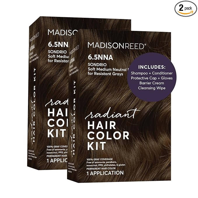 Madison Reed Radiant Hair Color Kit - 6.5NNA Medium Neutral Brown (Sondrio), 100% Gray Hair Coverage Permanent Hair Dye for Resistant Grays | PPD-Free & Ammonia-Free, 2 Pack
