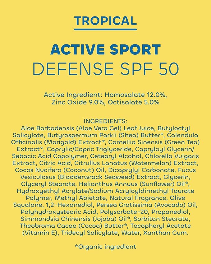 Seaweed Bath Co. Active Sport Defense Cream SPF 50 - Broad Spectrum Hybrid Sunscreen with Zinc Oxide, Aloe & Watermelon - Water Resistant Face and Body Daily Sunblock, 3.4 Ounce