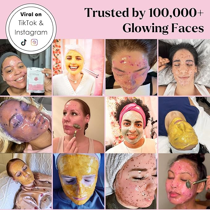 VogueNow Premium Jelly Face Mask for Facials - Bulgarian Rose, 24K Gold, Lavender & Hyaluronic Acid (Pack of 4) - Hydrating, Brightening & Nourishing Jelly Mask | Vajacial | 92 Oz Face Mask Skin Care