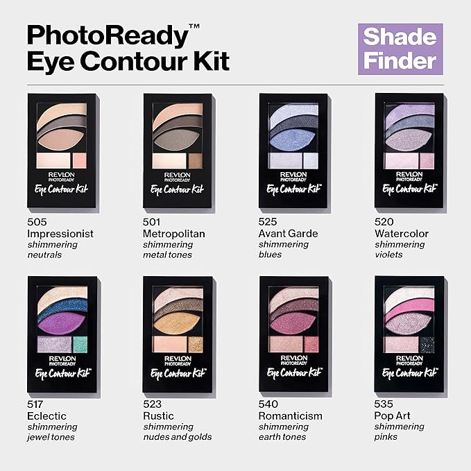 REVLON PhotoReady Eye Contour Kit, Eyeshadow Palette with 5 Wet/Dry Shades & Double-Ended Brush Applicator, Watercolors (520), 0.1oz