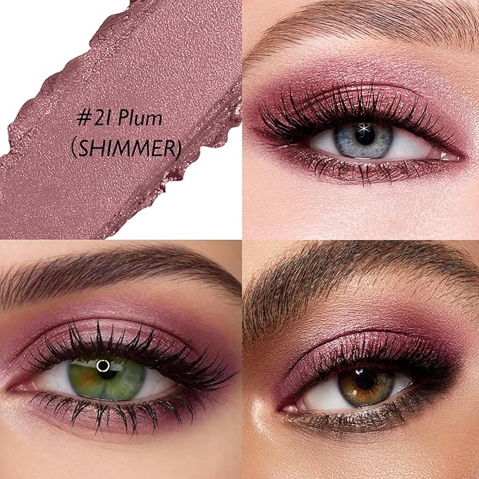 Shimmer Cream Eyeshadow, Plum Eye Shadow Stick Long-Lasting Waterproof, Mauve Purple Metallic Eyeshadow for Older Women Buildable High Pigmented Eyes Crayon Highlighter Makeup