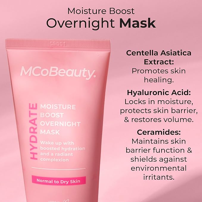 MCoBeauty - Hydrate Moisture Boost Overnight Mask - Intensive Hydration and Skin Rejuvenation - Ceramides, Hyaluronic Acid, Glycerin and Centella Asiatica - Restores and Smooths While You Sleep