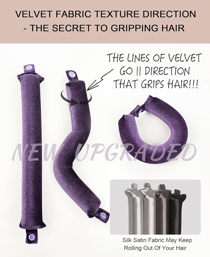 Classic Heatless Curls Overnight Rods No Heat Hair Curlers to Sleep in Foam Soft Hair Rollers for Thick & Long Hair Blowout Look, Heatless Flexible Curling Rod Set with Satin Wrap for Sleeping