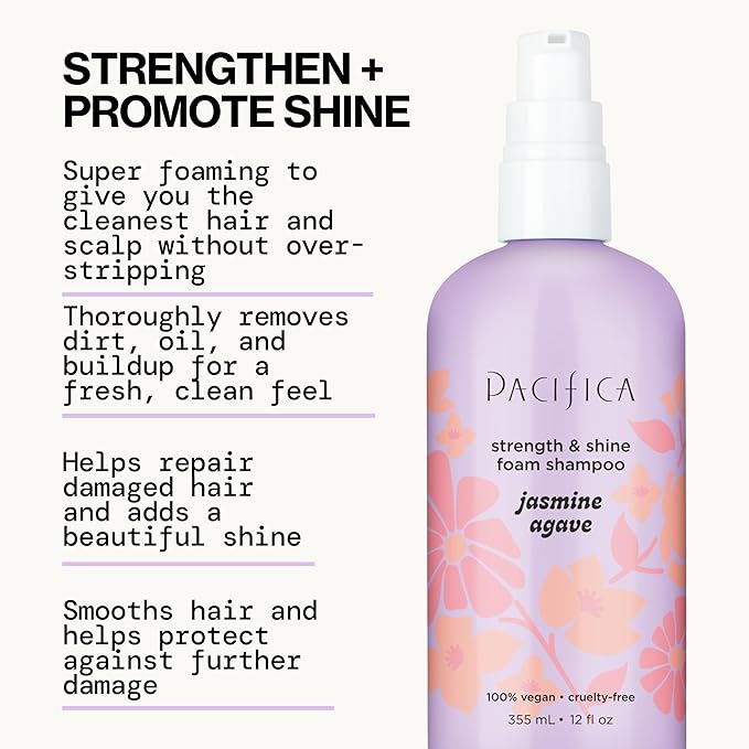 Pacifica Jasmine Agave Strengthening Shampoo & Conditioner Set – Clean Vegan Shampoo & Conditioner for Weak Or Brittle Hair (Including Color-Treated), Stronger Shinier Strands No Silicones or Parabens