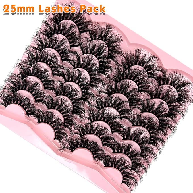 loladook 25 mm Lashes Mink Wispy 3D Big Long Dramatic Lashes Pack D Curl 25mm Eyelashes Strip Thick Faux Mink Eyelashes