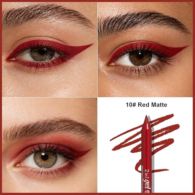 Red Matte Eyeliner Pencil,Smudge-proof Waterproof Long Lasting Eye Liner, High-Pigmented Smooth Creamy Formula for Mature Women, Eyes Makeup Pen Includes Sharpener-#10Red Matte